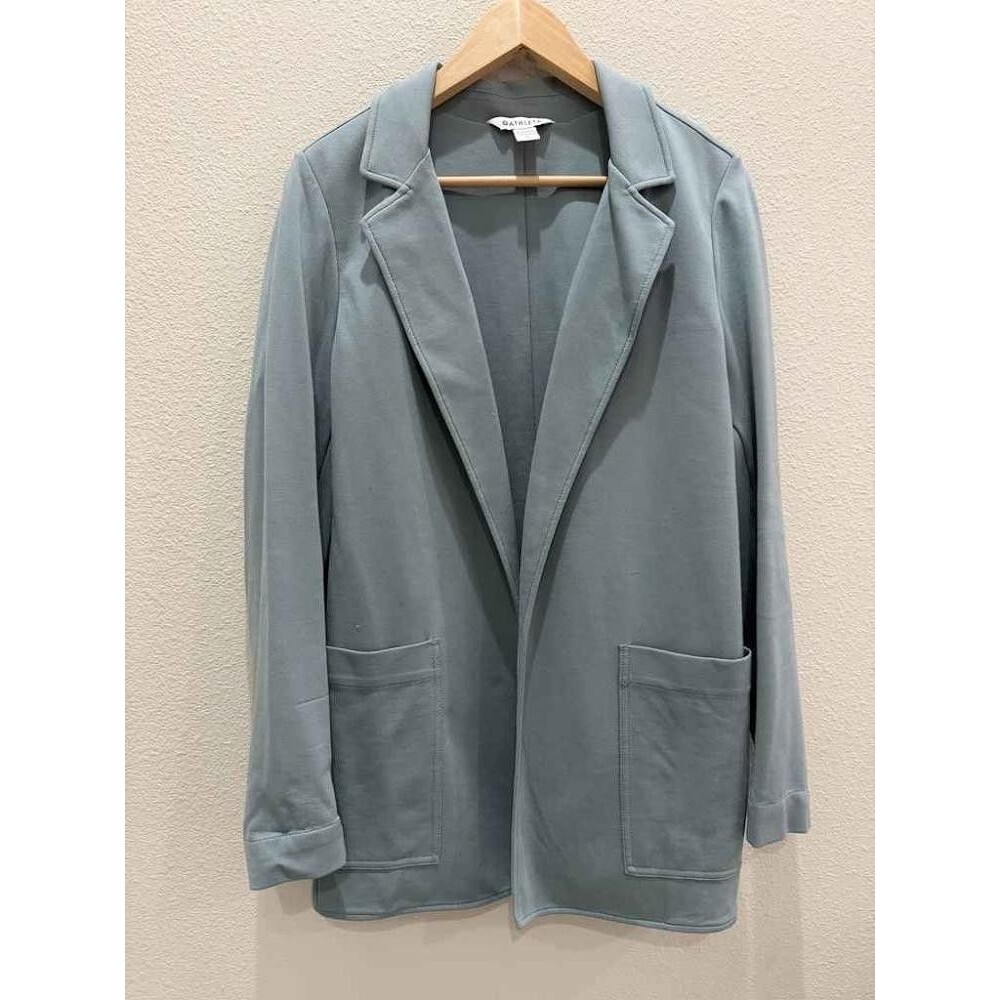 Athleta Eastbound Blazer 12 Minimalist Gray Sage Green Travel Knit Jacket 986273